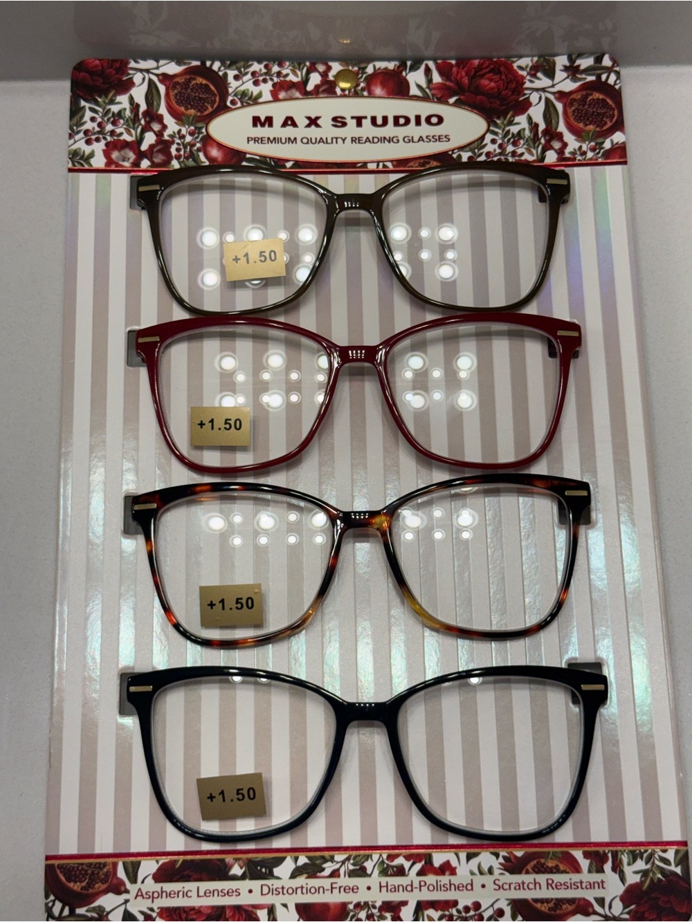 Max Studio Women's Reading Glasses - Black, Tortoise, Red, Brown + 1,5. NWT